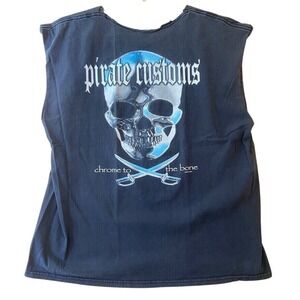 Iron Core Pirate Customs Mens XL Cotton Black Skull Biker Sleeveless Shirt